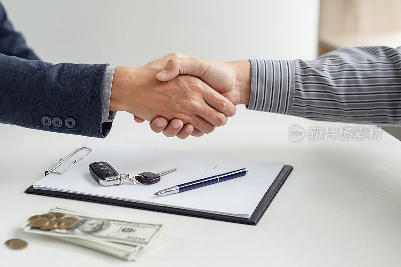 Businessman agent Handshake. Car loan insurance.Â Salesman Automobile Vehicles Concept